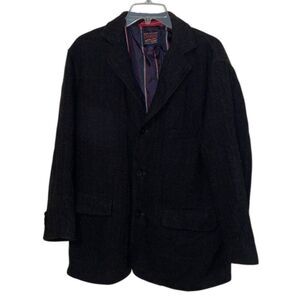 Cremieux Brown Black Wool Blend Tweed Blazer Jacket Mens Size Large 3 Button